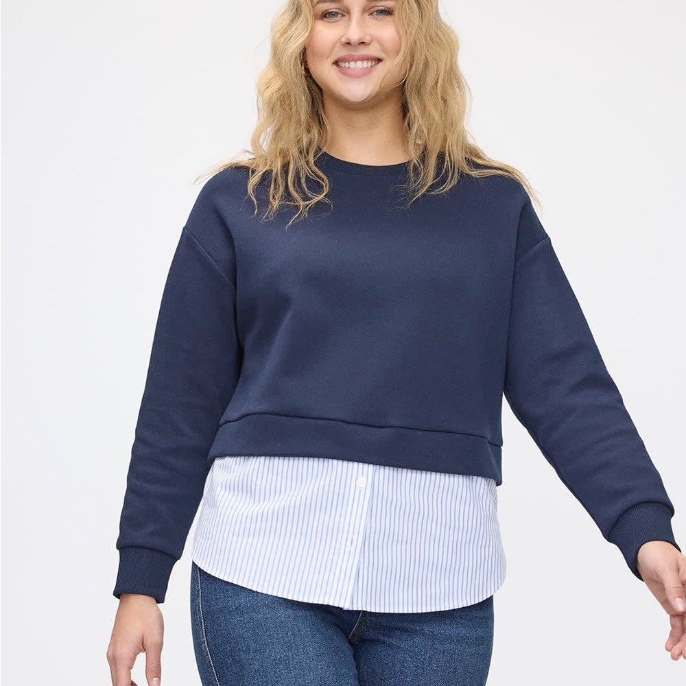 Sz L Reitman’s women’s Long-Sleeve Crew-Neck Sweatshirt with Fooler Insert navy - Picture 3 of 13